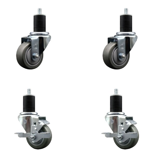 Service Caster 3'' SS Gray Poly Wheel Swivel 1-3/4'' Expanding Stem Caster Set 2 Brakes, 4PK SCC-SSEX20S314-PPUB-2-TLB-2-134 - main